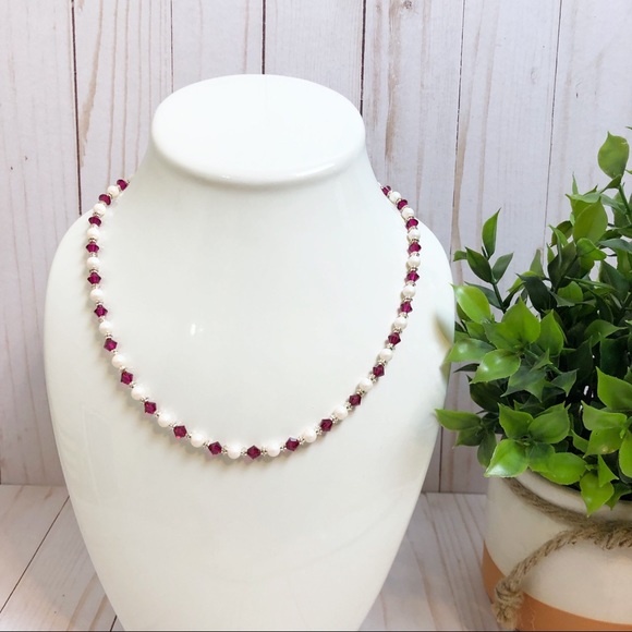 Jewelry - Swarovski Pink Crystal & Pearl Beaded Necklace